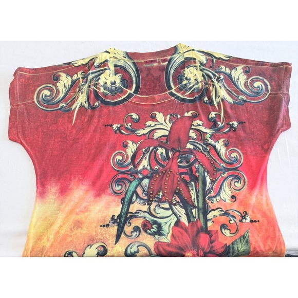 Cato Art to Wear Floral Baroque Graphic Top Womens XL Painterly Statement Tee - Picture 6 of 7